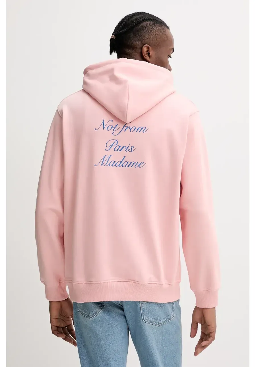 obrazek 1 Drôle de Monsieur bluza bawełniana Le Hoodie Slogan Cursive męska kolor różowy z kapturem z aplikacją G-HO168-CO127-LPI