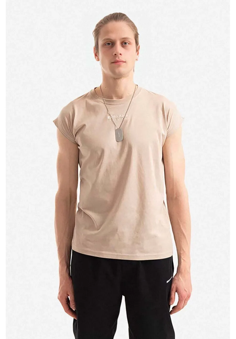 obrazek 1 Alpha Industries t-shirt bawełniany Organics EMB kolor beżowy z nadrukiem 118531.627-KREMOWY
