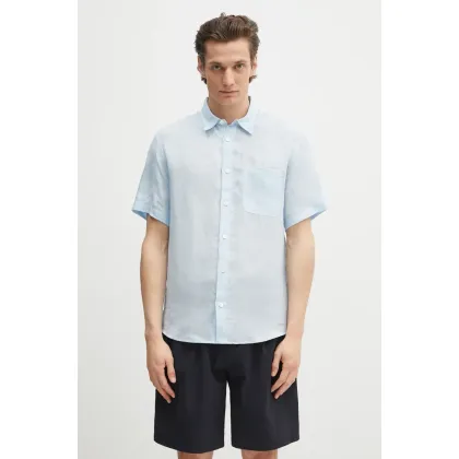 Zdjęcie A.P.C. koszula lniana chemisette bellini logo męska kolor niebieski relaxed z kołnierzykiem klasycznym LIAEK.H12551