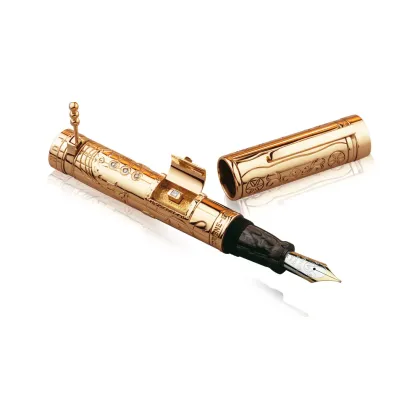 Picture Cadran Solaire gold fountain pen with diamonds