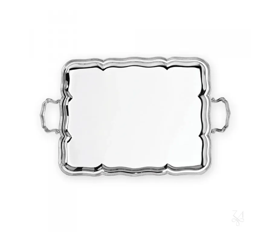 obrazek 1 Unikatowa srebrna taca Settecento 49×38 cm z rączkami - Zaramella Argenti