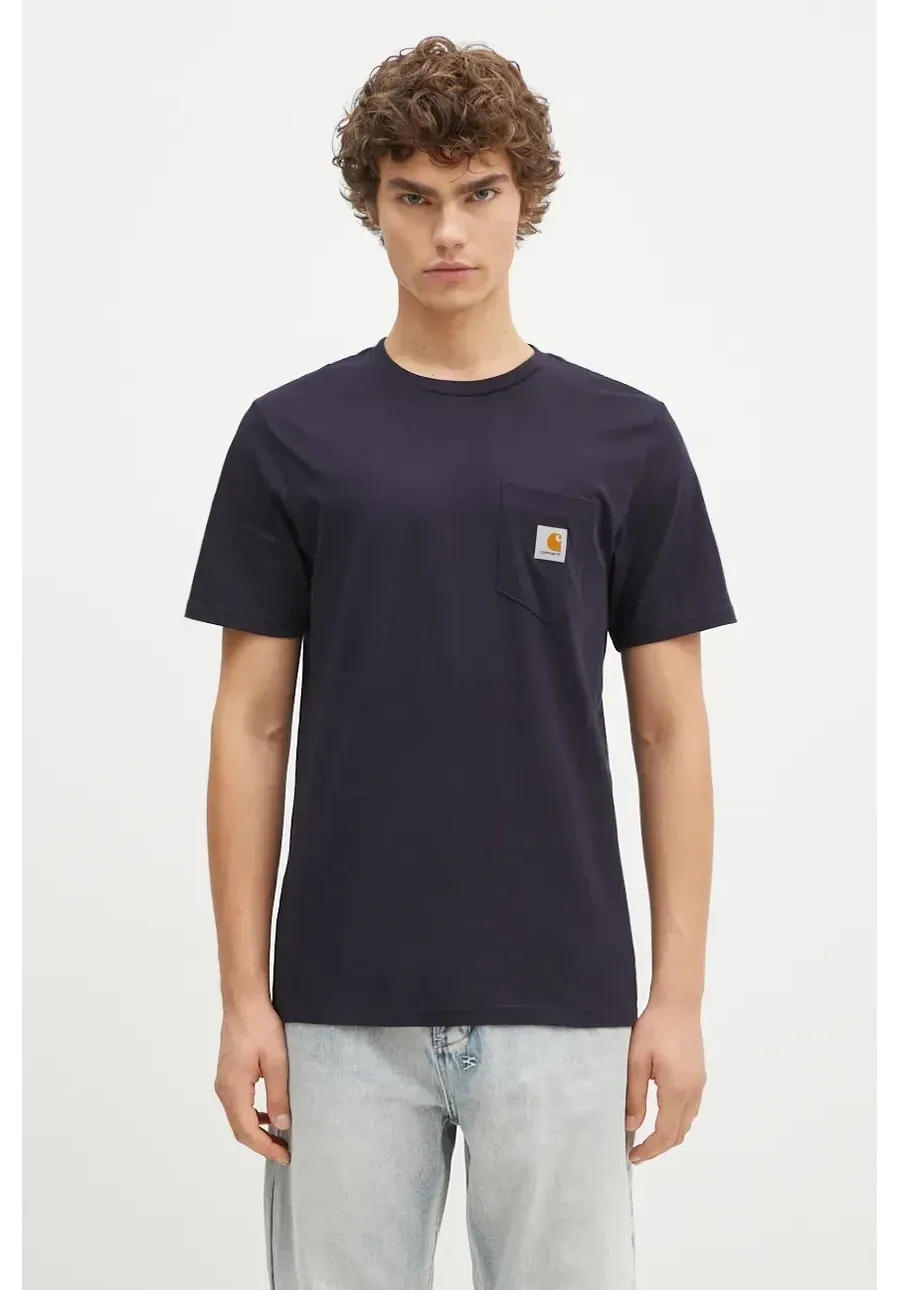 obrazek 1 Carhartt WIP t-shirt bawełniany S/S Pocket T-Shirt kolor granatowy gładki I030434.DARK.NAVY-DARK.NAVY