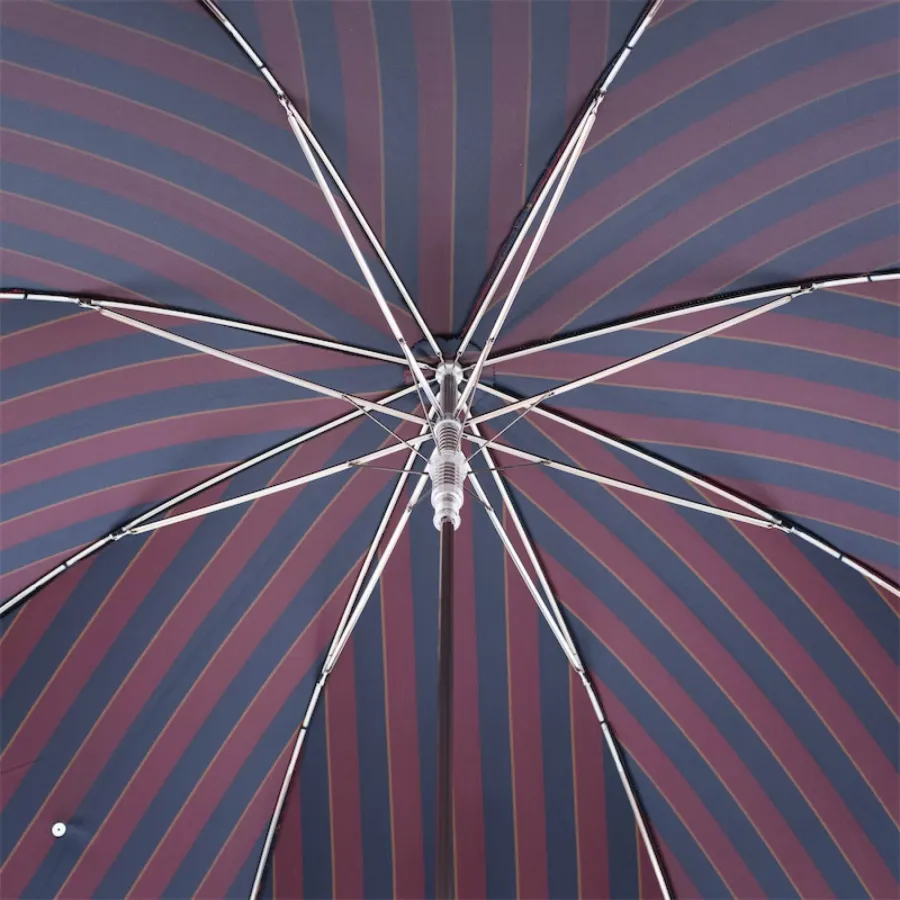obrazek 5 Elegancki parasol męski w granatowo bordowe paski ze skórzaną rączką – Pasotti