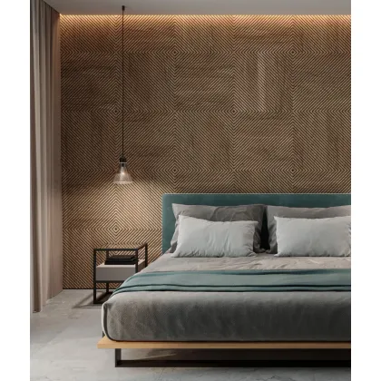 Zdjęcie 60x60x1,1 cm LD (Skos) panel frezowany MDF fornir dębowy - ozdobna dekoracja ścienna 3D