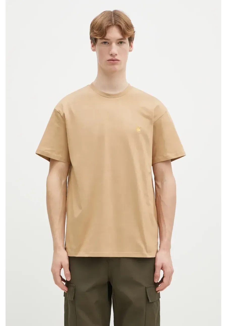 obrazek 1 Carhartt WIP t-shirt bawełniany Chase męski kolor beżowy gładki I026391.2N1XX