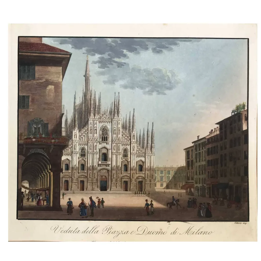 obrazek 3 Aquatint z widokiem na Piazza i Duomo w Mediolanie z około 1830 roku.