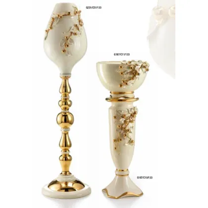 Picture Tall beige and gold cup-shaped vase from Italy