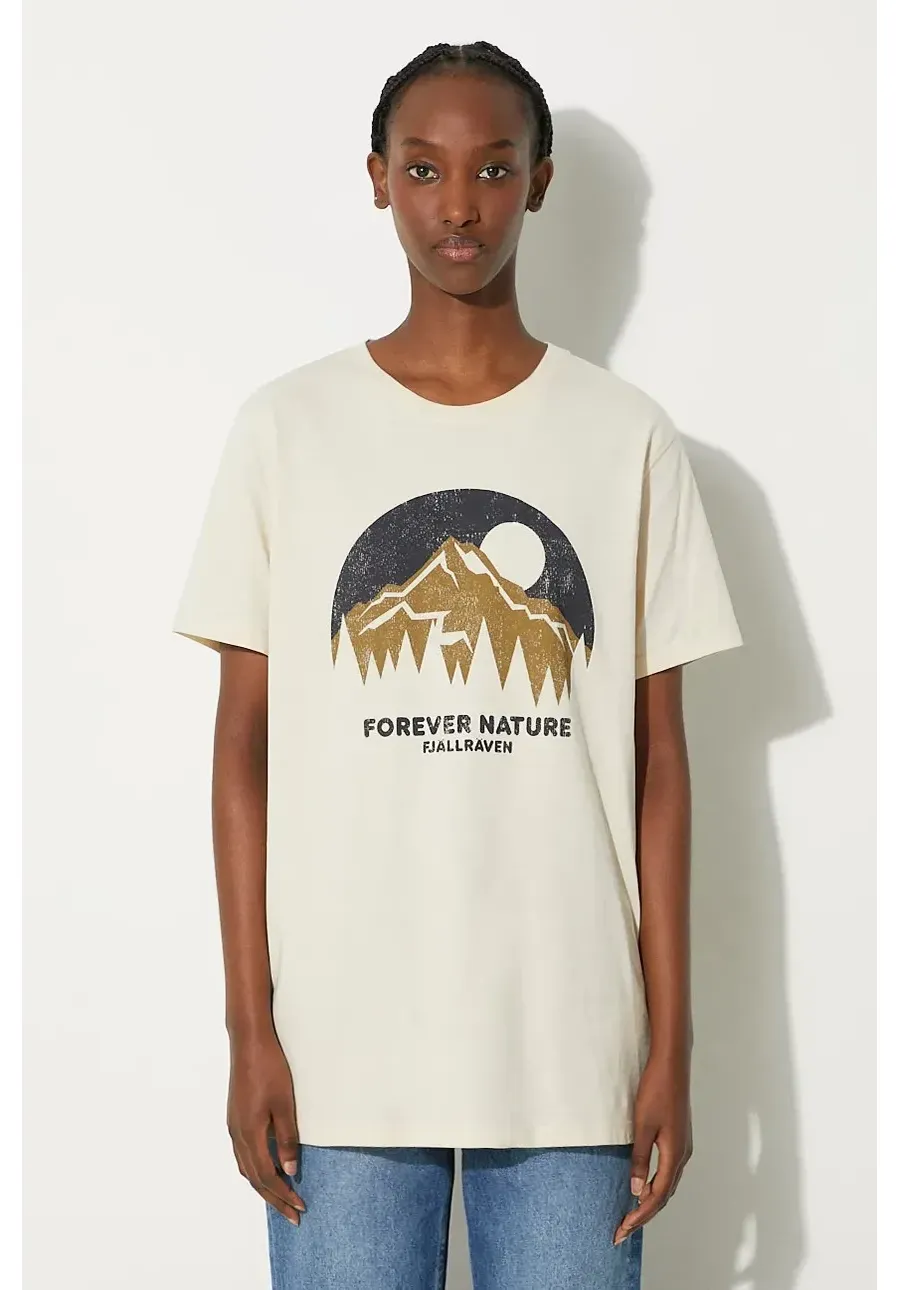 obrazek 1 Fjallraven t-shirt bawełniany Nature kolor beżowy z nadrukiem F87053.113-113