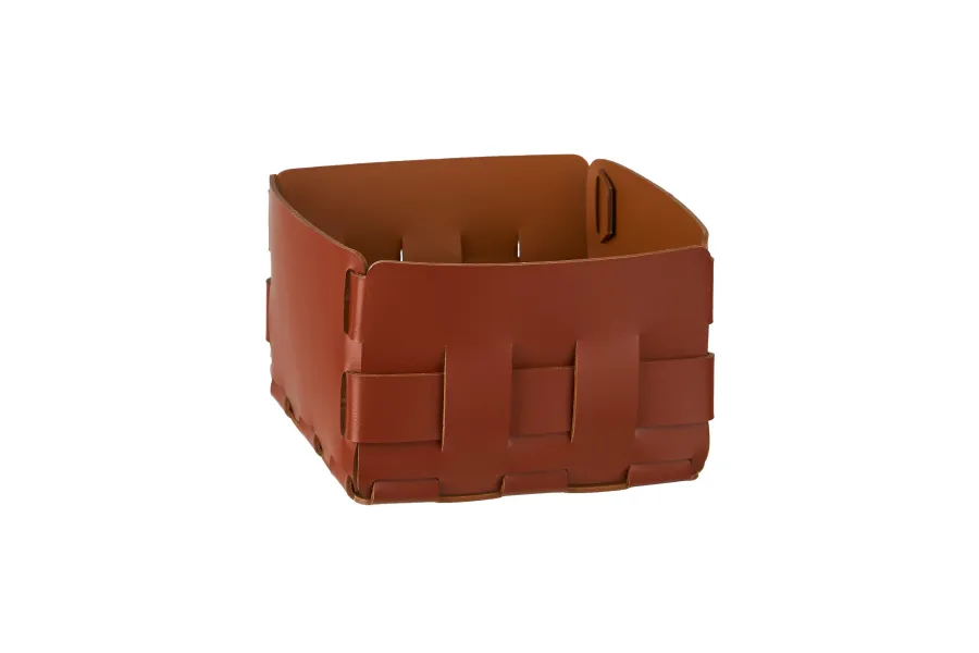 obrazek 3 Skórzany bordowy pleciony kosz Bottega 19x19xH13 cm