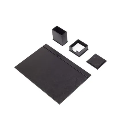 Zdjęcie Czarny zestaw na biurko z ekoskóry 4 elementy- outlet