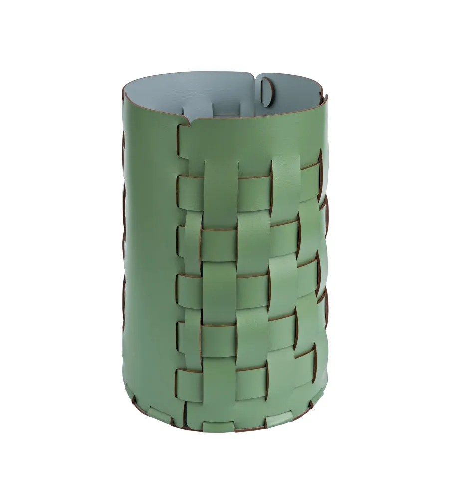 obrazek 1 Stylowy koszyk Bottega wykonany z naturalnej skóry w kolorze eukaliptusa