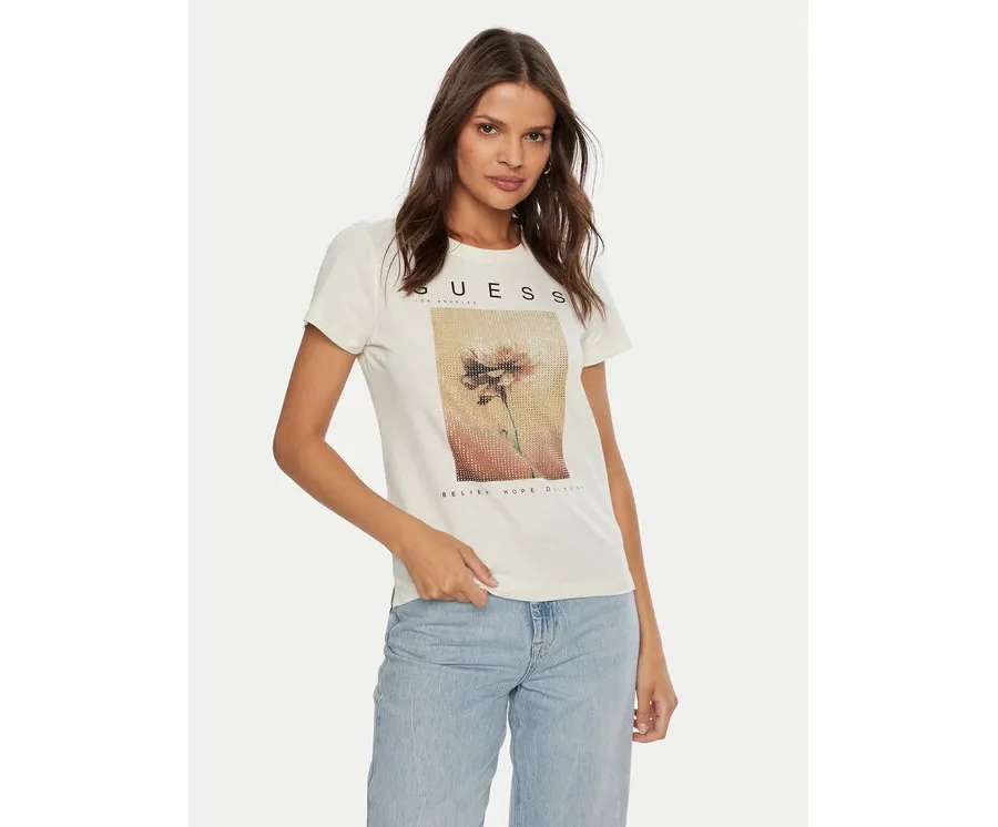 obrazek 1 Guess T-Shirt W4BI13 KCJI0 Écru Regular Fit