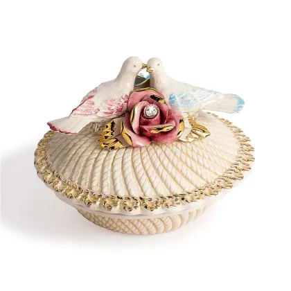 Zdjęcie Cudowna misa ceramiczna z różami i parą dwukolorowych ptaków