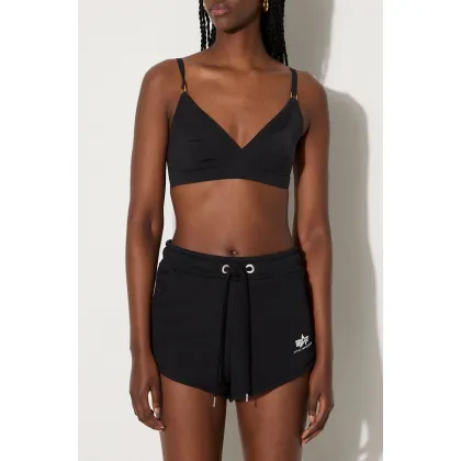 Zdjęcie Alpha Industries szorty Basic damskie kolor czarny z nadrukiem medium waist 116054.03-CZARNY