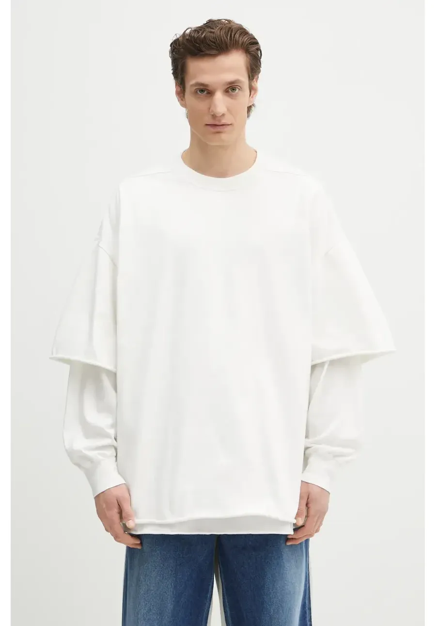 obrazek 1 Rick Owens longsleeve bawełniany Tommy Hustler kolor biały gładki DU01E3266.RIGRN