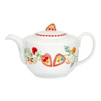 Picture Vila Verde porcelain tea pot with a motif referring to Valentine's Day handkerchiefs - Vista Alegre