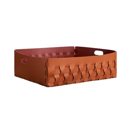 Zdjęcie Klasyczny płaski kosz Dubai 60x50xH20 cm ze skóry w kolorze koniaku