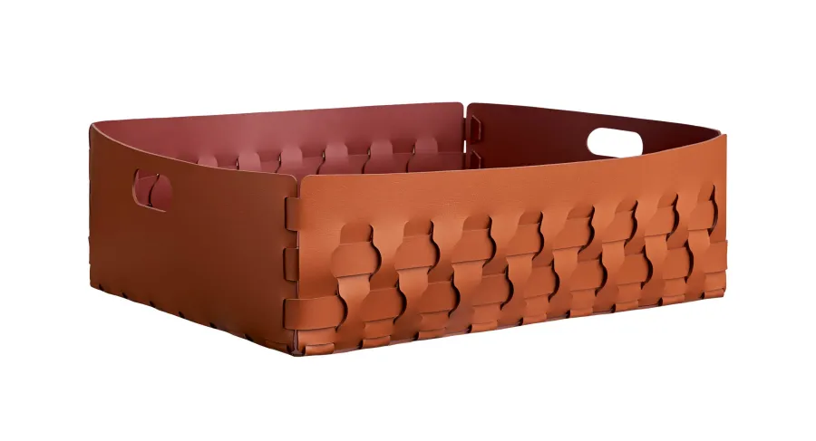 obrazek 1 Klasyczny płaski kosz Dubai 60x50xH20 cm ze skóry w kolorze koniaku