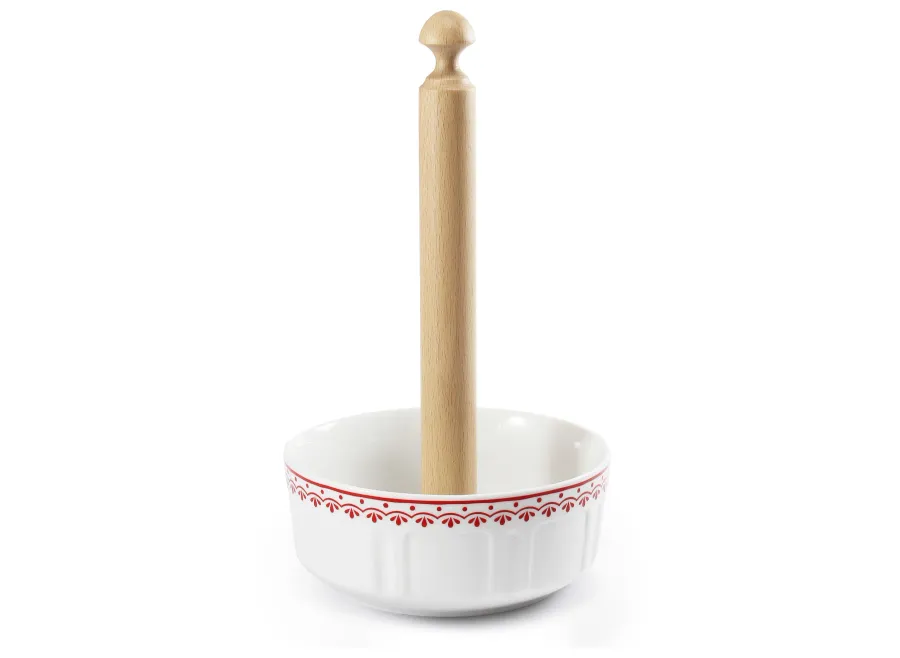obrazek 1 Porcelanowy wieszak na ręczniki kuchenne zdobiony prostym czerwonym motywem - Leander
