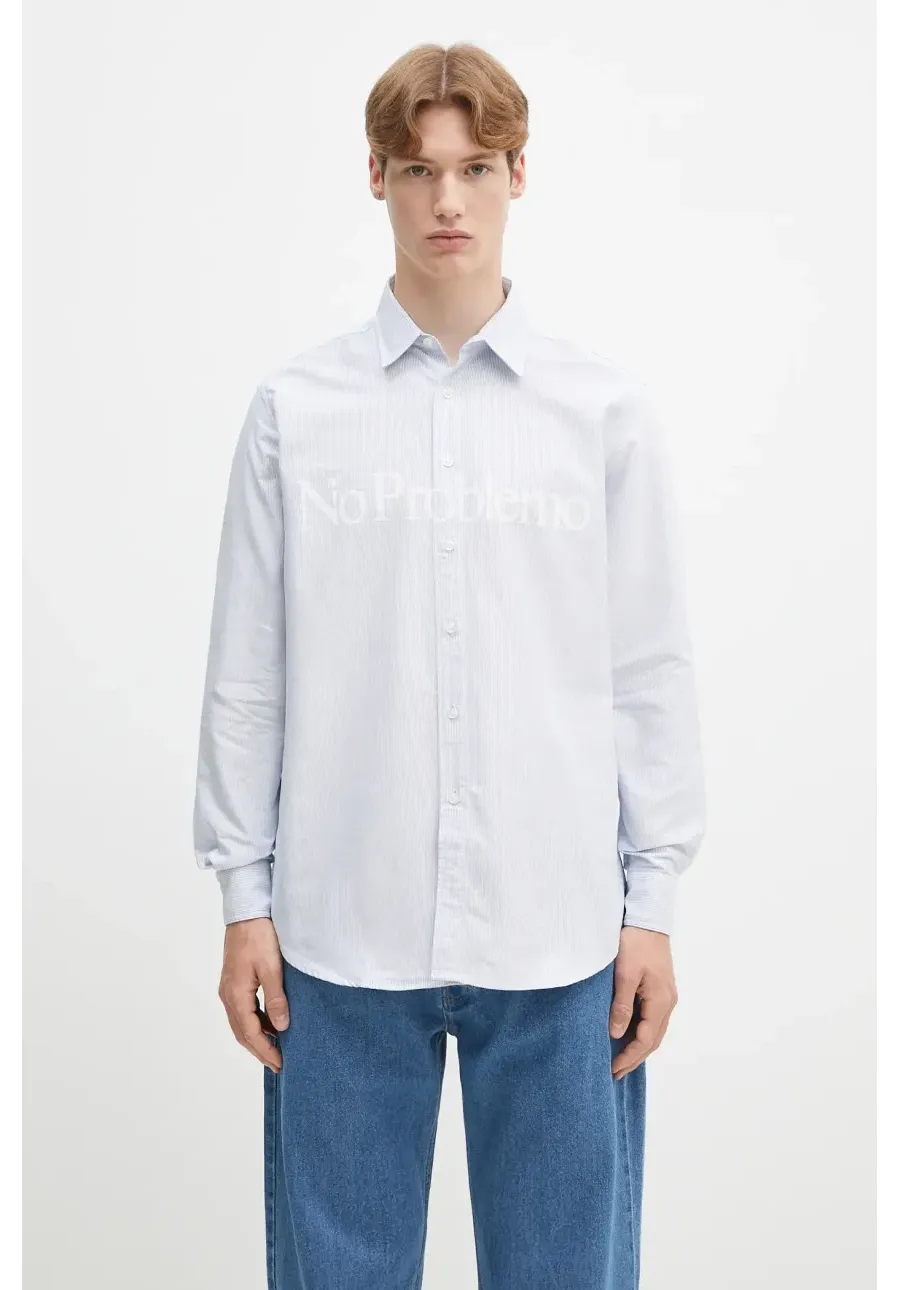 obrazek 1 No Problemo koszula bawełniana No Problemo LS Stripe Shirt męska kolor niebieski regular z kołnierzykiem klasycznym NP4010103