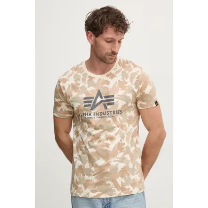 Zdjęcie Alpha Industries t-shirt Basic męski kolor beżowy wzorzysty