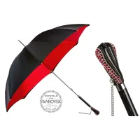 Picture A unique black and red women's umbrella with a beautiful decorated handle - Pasotti