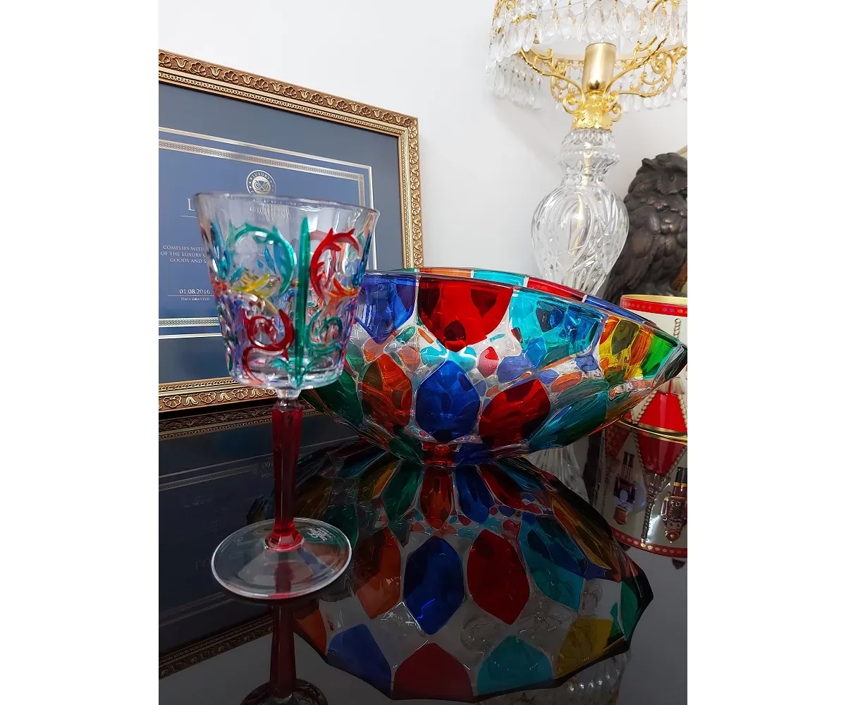 A unique bowl made of colored Murano glass