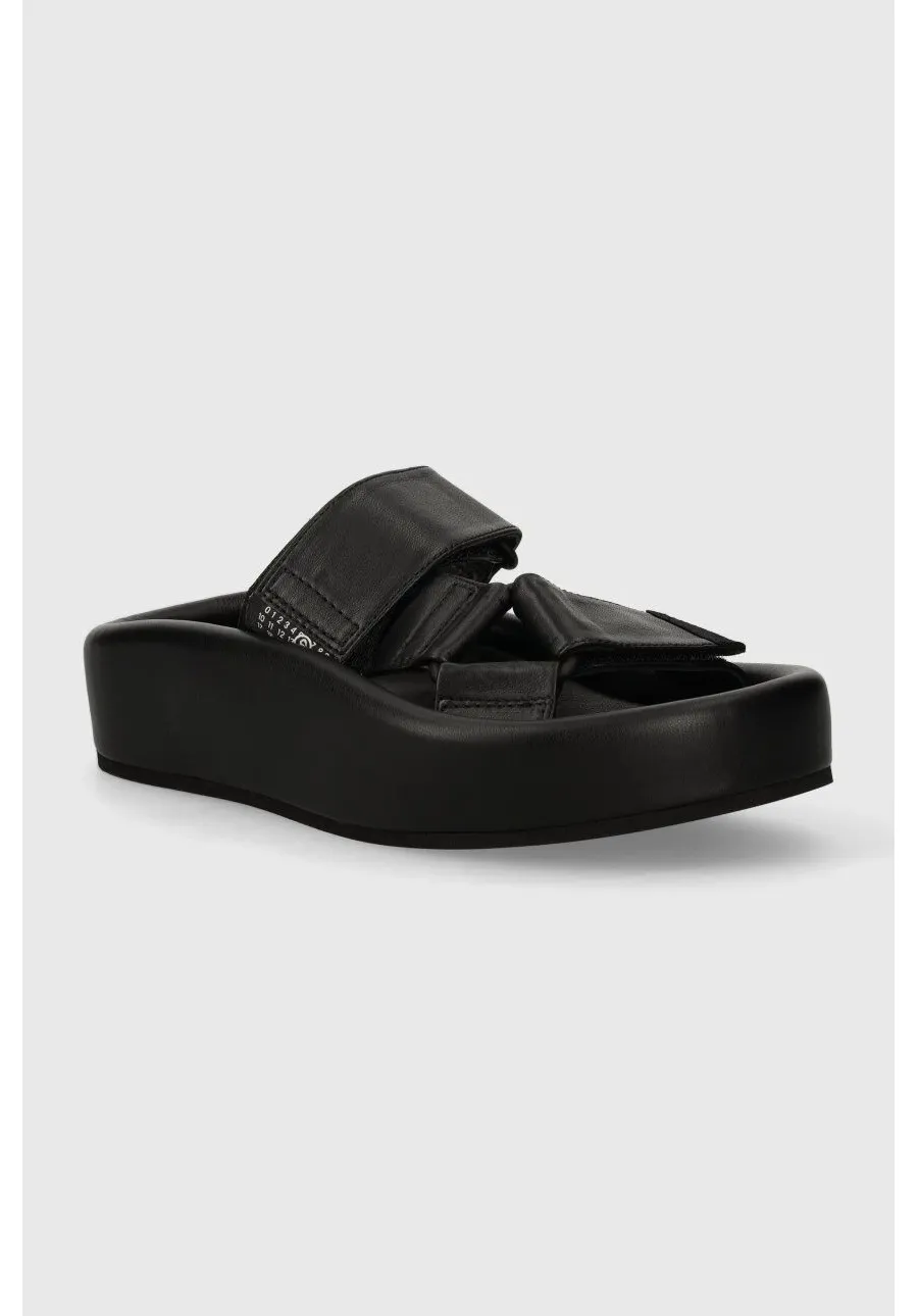 obrazek 1 MM6 Maison Margiela klapki skórzane damskie kolor czarny S59WP0206
