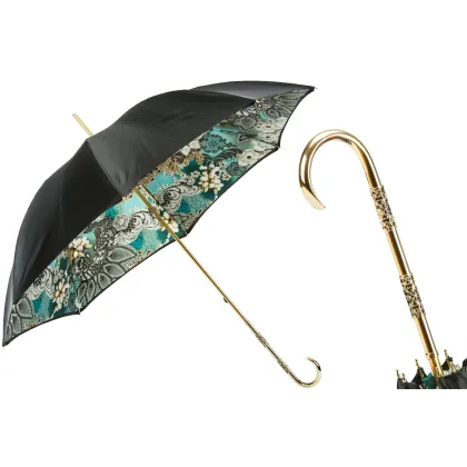 Zdjęcie Elegancki czarny parasol damski zdobiony oryginalnym motywem kwiatów - Pasotti