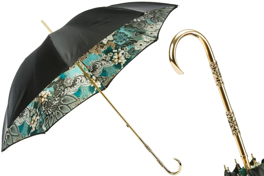 obrazek 1 Elegancki czarny parasol damski zdobiony oryginalnym motywem kwiatów - Pasotti
