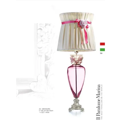 Zdjęcie Lampa stołowa z różowego kryształu florenckiego i odlewanego mosiądzu ozdobiona różowymi kwiatami ze szkła Murano - Il Paralume Marina