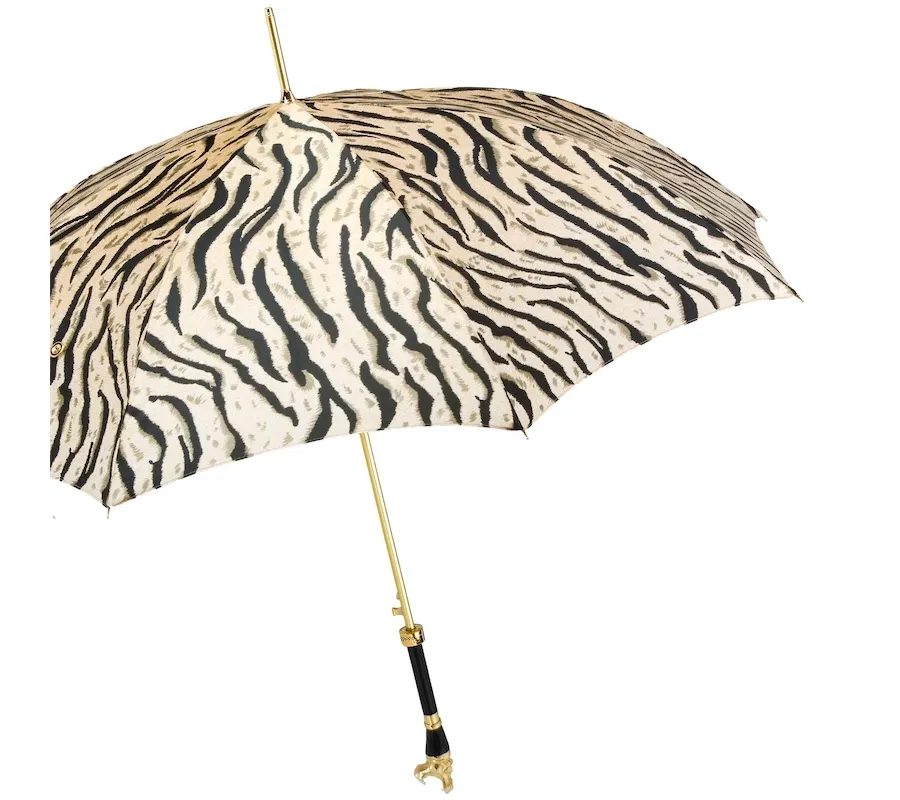 obrazek 8 Piękny stylowy parasol damski zdobiony animalistycznym wzorem z rączką zdobioną głową hipopotama – Pasotti