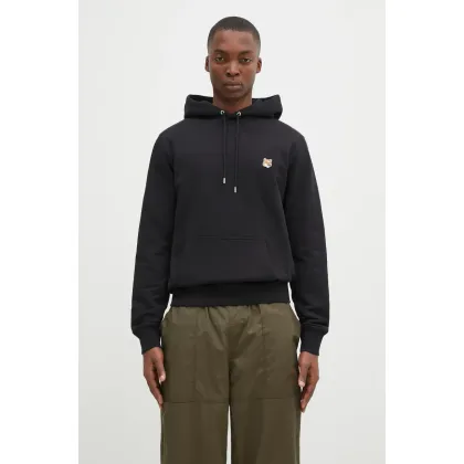 Zdjęcie Maison Kitsuné bluza bawełniana Fox Head Patch Regular Hoodie męska kolor czarny z kapturem melanżowa LM00702KM0001