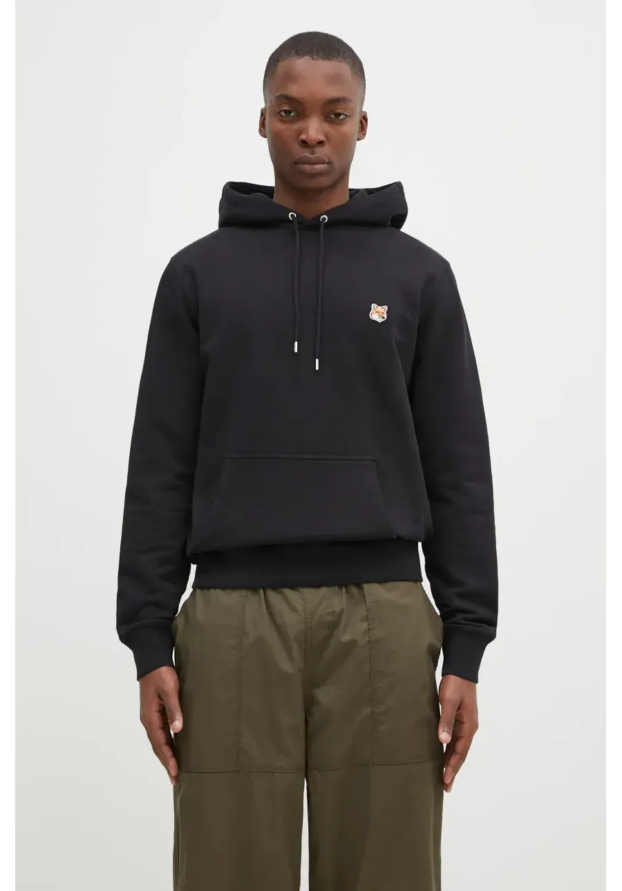 obrazek 1 Maison Kitsuné bluza bawełniana Fox Head Patch Regular Hoodie męska kolor czarny z kapturem melanżowa LM00702KM0001