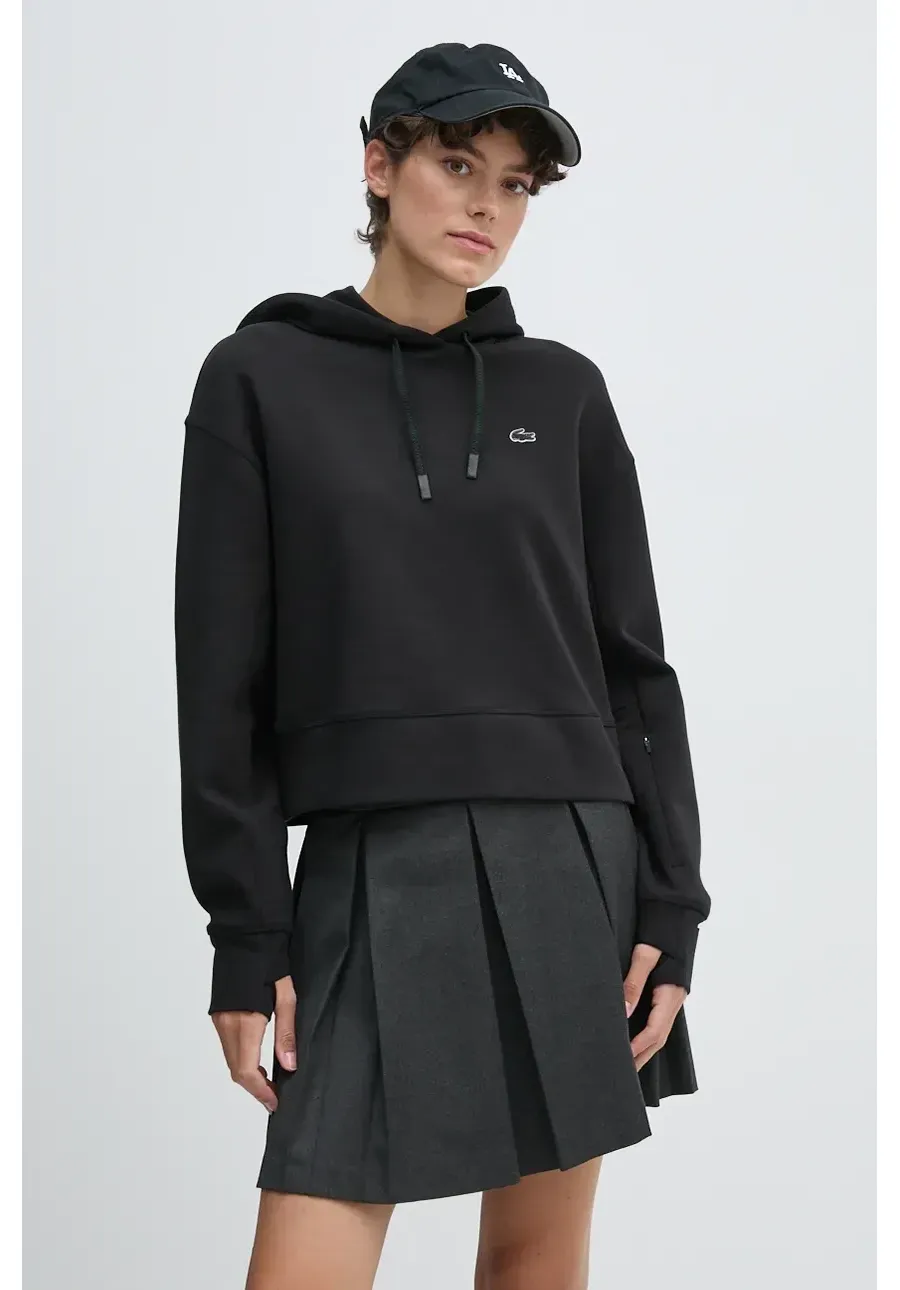 obrazek 1 Lacoste bluza damska kolor czarny z kapturem gładka