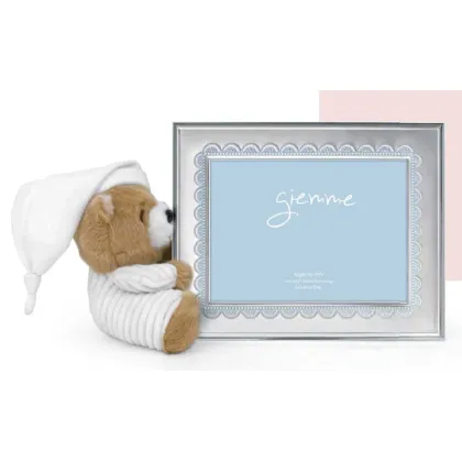 Picture Stylish silver photo frame 9x13 cm decorated with a blue ruffle motif