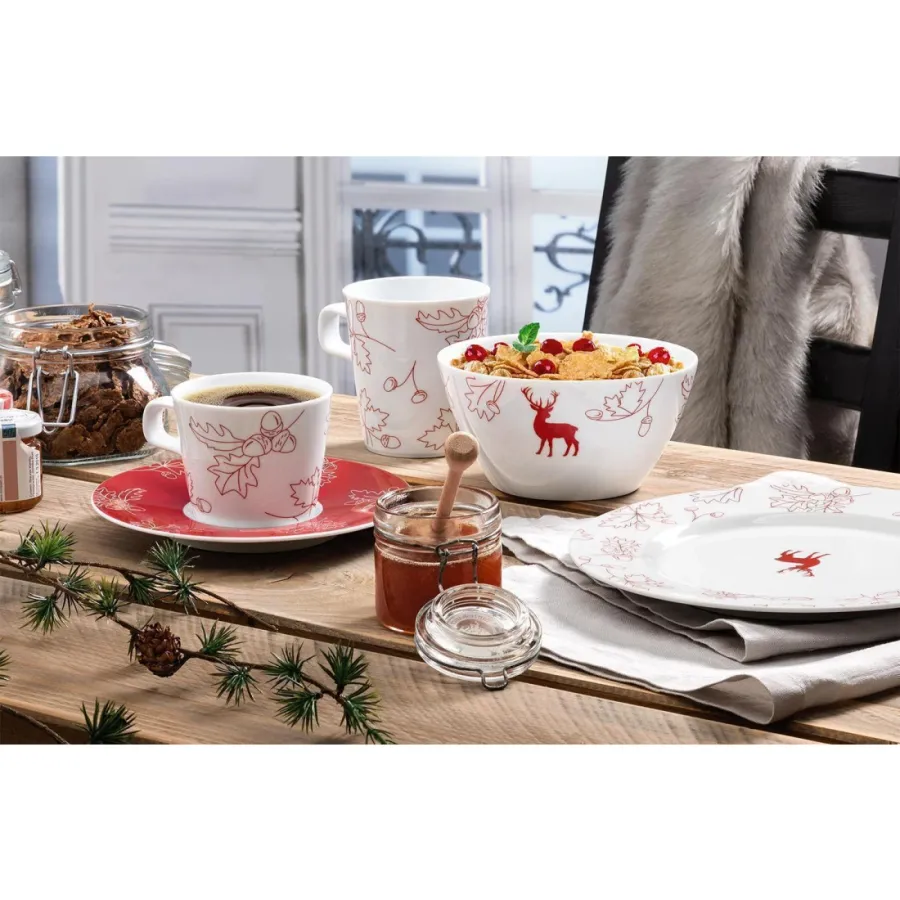 obrazek 3 Porcelanowy talerz głęboki do zupy 23,5 cm zdobiony czerwonym motywem liści dębu i żołędzi - Seltmann Weiden