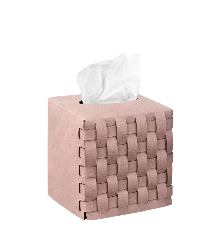 obrazek 1 Skórzane pudełko na chusteczki Bottega 12x12xH12 cm w kolorze przydymionego różu