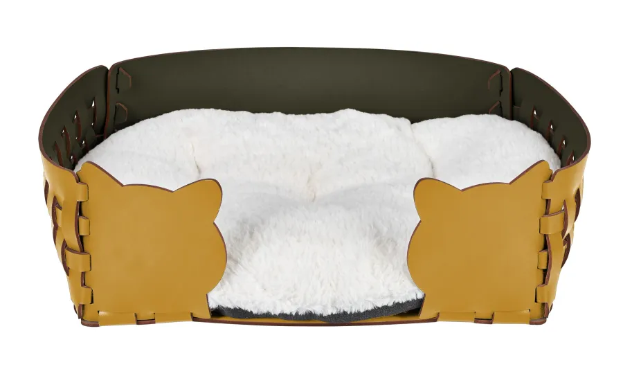 obrazek 1 Przytulne skórzane legowisko dla kota 45x30xH15 cm w kolorze musztardowym