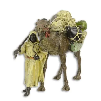Zdjęcie Stylowa rzeźba wielbłąda z przewodnikiem wykonana z brązu