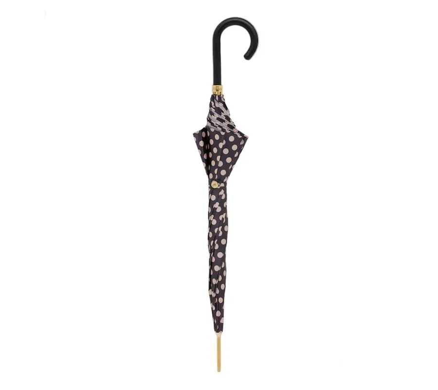 obrazek 2 Stylowy czarny parasol damski w białe kropki – Pasotti