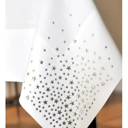 Picture Linen tablecloth decorated with Stelline rhinestones