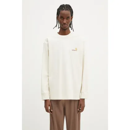 Zdjęcie Carhartt WIP t-shirt bawełniany męski kolor beżowy z aplikacją
