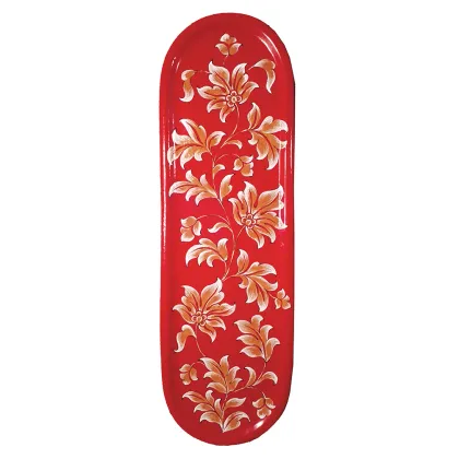 Picture Italian oblong ceramic plate with oriental decoration on a red background