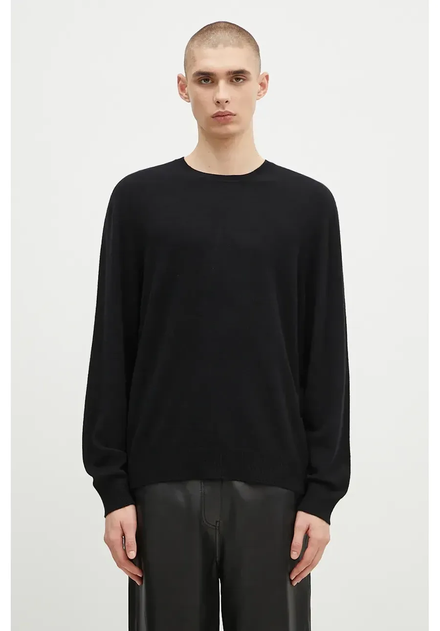 obrazek 1 032C sweter wełniany Logo Cashmere Blend Sweater męski kolor czarny lekki F24-URK-1571-000