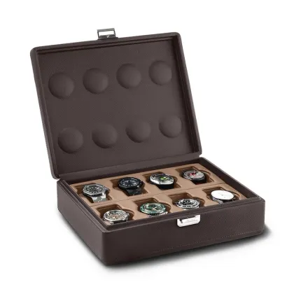 Zdjęcie Okazałe skórzane etui z zapięciem do przechowywania 8 zegarków