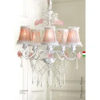 Picture 5-light chandelier in white metal decorated with crystal pendants and roses and drops in Murano glass - Il Paralume Marina