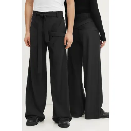 Zdjęcie Heliot Emil spodnie z domieszką wełny kolor czarny szerokie high waist AW24.M.10.182.BLK01