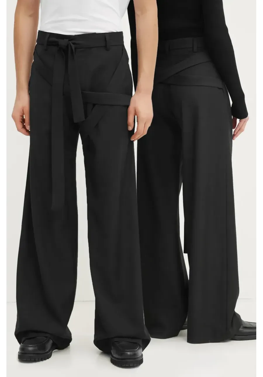 obrazek 1 Heliot Emil spodnie z domieszką wełny kolor czarny szerokie high waist AW24.M.10.182.BLK01