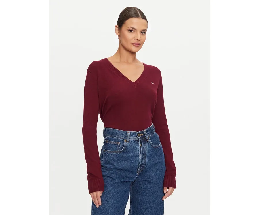 obrazek 1 Tommy Jeans Sweter Essential DW0DW18670 Bordowy Regular Fit